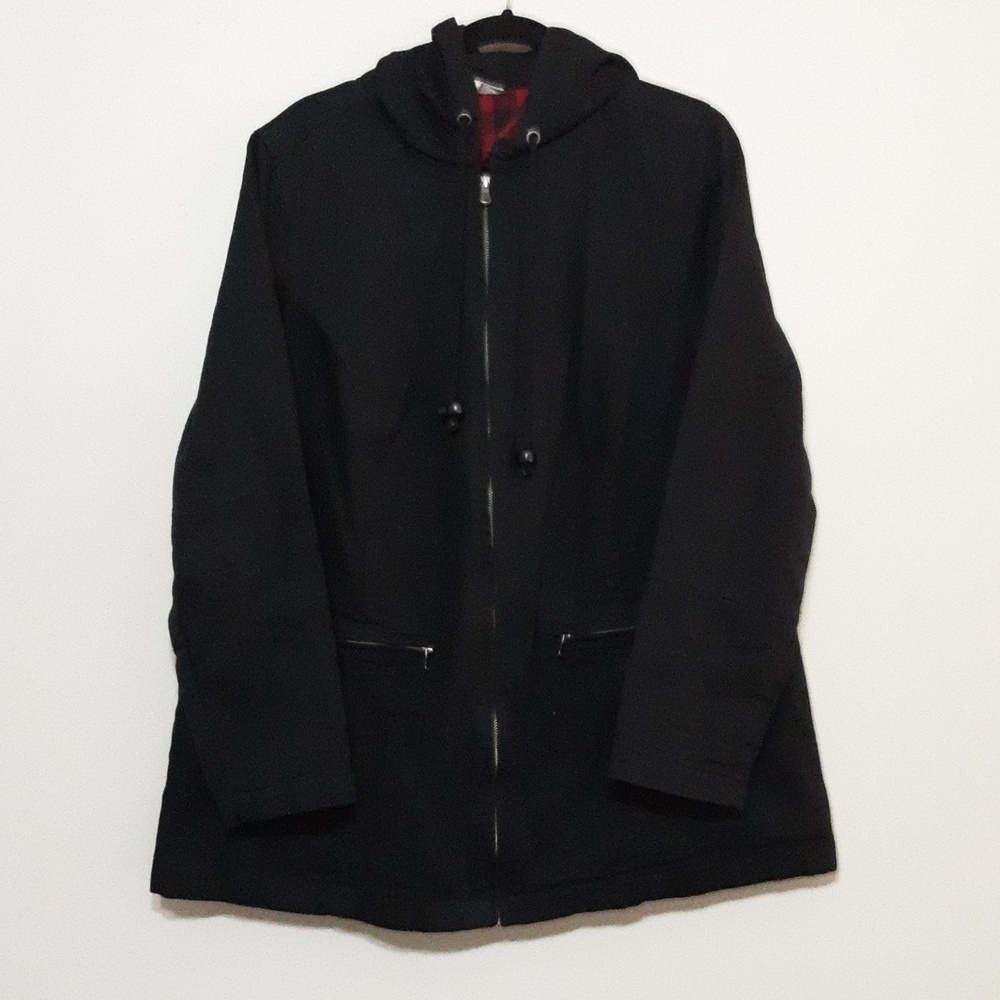 Vintage Women within jacket hooded plaid 14/16 flannel linen black comfy Outdoor